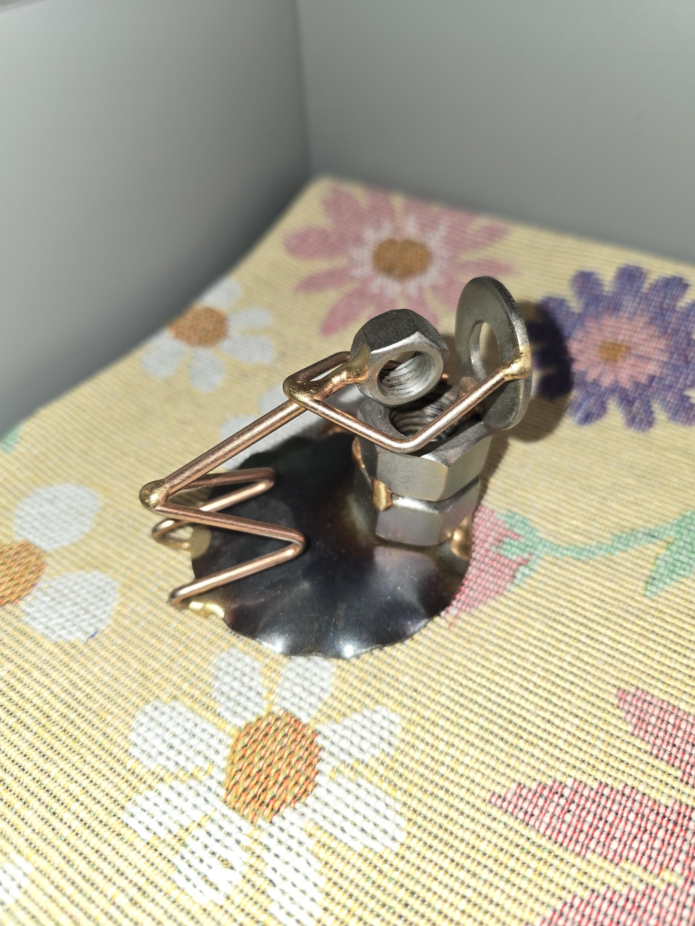 Handmade Mixed Metal Sculpture Brooch in Copper and Silver Tones